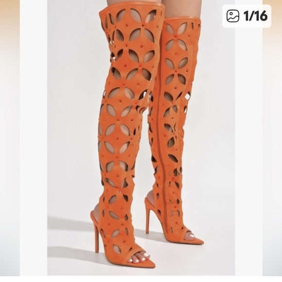 Cape Robbin Orange Cutout Thigh High Boots - Picture 2 of 8
